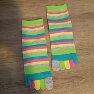 Striped Horizontal Multi-Color Neon Toe Socks ~ Free Shipping! ☆